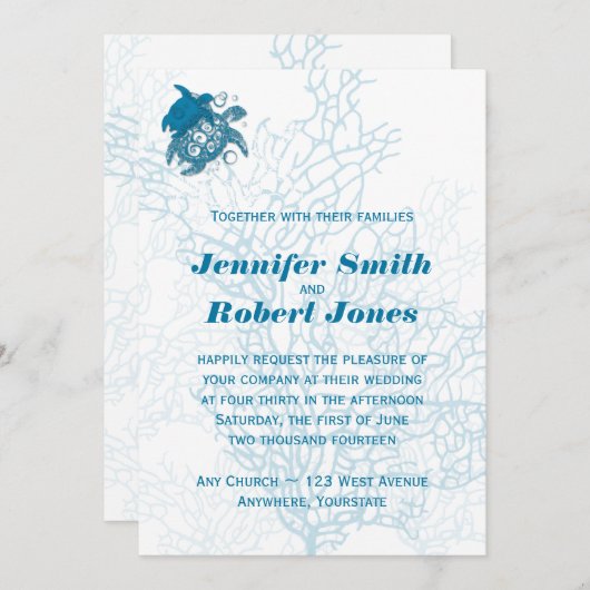 Aqua Turtle Liebe Hochzeit Einladung (Vorne/Hinten)