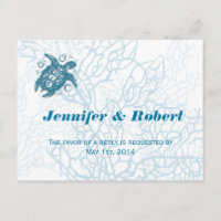 Aqua Turtle Liebe Wedding RSVP Postcard