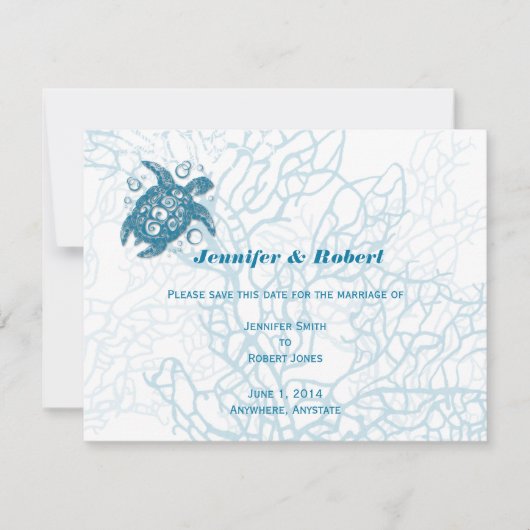 Aqua Turtle Liebe Wedding Save the Date Card (Vorderseite)