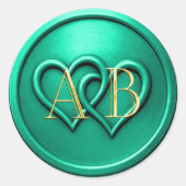 Aqua Two Hearts Intertwined Monogram Wedding Runder Aufkleber (Vorderseite)