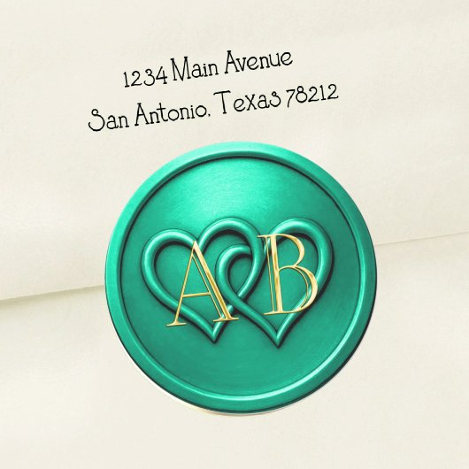 Aqua Two Hearts Intertwined Monogram Wedding Runder Aufkleber