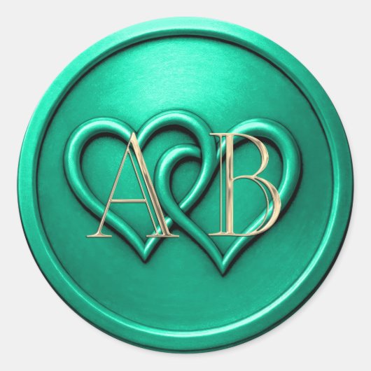 Aqua Two Hearts Intertwined Monogram Wedding Runder Aufkleber (Vorderseite)