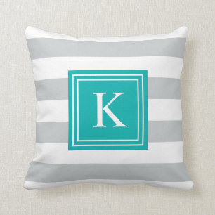 Aqua u. graues Monogramm Striped   Wurfs-Kissen Kissen
