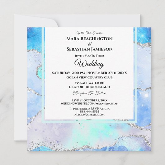 *~* AQUA UAWG Website Stars AR13 AGATE Wedding Einladung (Vorderseite)