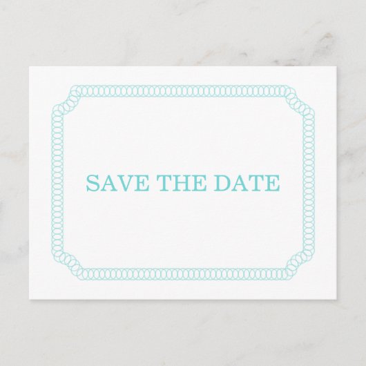 Aqua-Umschließendes Ticket Save the Date Postkarte (Vorderseite)