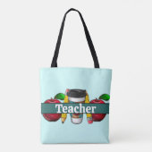 Aqua- und Aquamarine Äpfel und Bleistifte Lehrer Tasche (Rückseite)