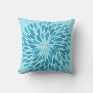 Aqua und Aquamarine Sternexplosion Moderne Blume K Kissen