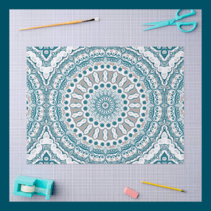 Aqua- und Beige-Mandala-Musterdesign Seidenpapier