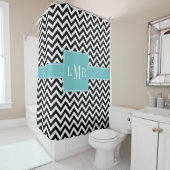 Aqua und Black Chevrons Mit Monogramm Duschvorhang (Beispiel)