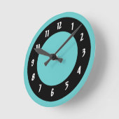 Aqua und Black Circles Runde Wanduhr (Winkel)