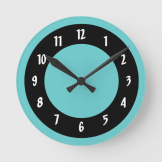 Aqua und Black Circles Runde Wanduhr