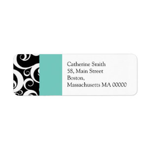Aqua- und Black Damask-Wirbel adressieren Labels