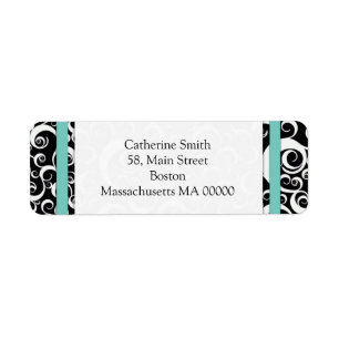 Aqua- und Black Damask-Wirbel adressieren Labels