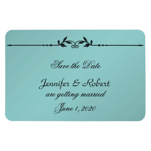 Aqua und Black Elegante Wedding Save the Date Magnet (Horizontal)