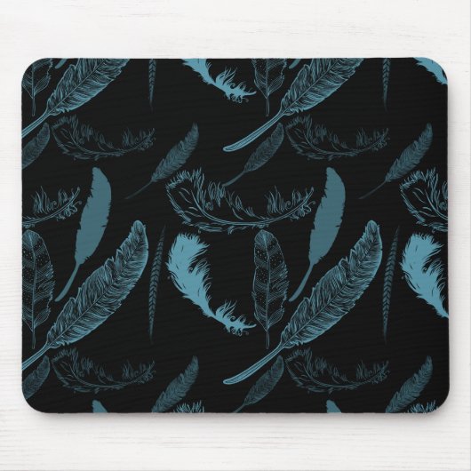 Aqua und Black Feathers Mousepad (Vorne)