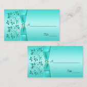 Aqua und Black Floral Placecards Platzkarte (Vorne/Hinten)