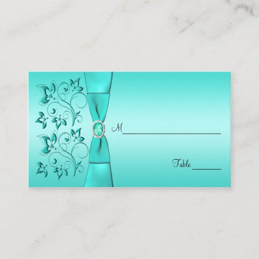Aqua und Black Floral Placecards Platzkarte (Vorderseite)
