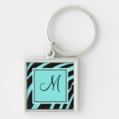 Aqua und Black Monogram Zebra Print Schlüsselanhän Schlüsselanhänger (Vorne)
