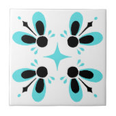 Aqua und Black on White Intricentive Floral Muster Fliese (Vorderseite)