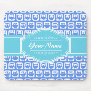 Aqua und Blue Owl Graue Personalisierte Bezeichnun Mousepad