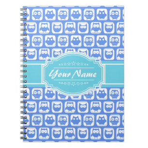 Aqua und Blue Owl Graue Personalisierte Bezeichnun Notizblock