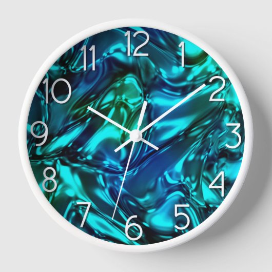 Aqua und Blue Wavy Metallic Look Uhr (Vorderseite)