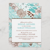 Aqua- und Braunfloral-Brautparty Einladung (Vorne/Hinten)