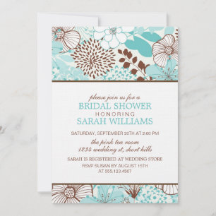Aqua- und Braunfloral-Brautparty Einladung