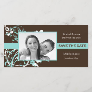 Aqua und Brown Floral Save the Date Foto Cards