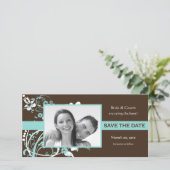 Aqua und Brown Floral Save the Date Foto Cards (Stehend Vorderseite)