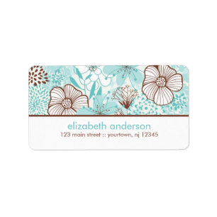 Aqua und Brown Florals Adressaufkleber