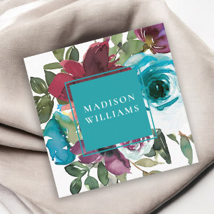 Aqua und Burgund Weinkultur und Erde Quadratische Visitenkarte