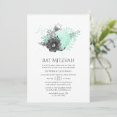 Aqua und Charcoal Rustikale Bat Mitzvah Einladung (Stehend Vorderseite)
