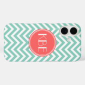 Aqua und Coral Moderne Zickzack Monogramm Case-Mate iPhone Hülle (Rückseite (Horizontal))