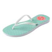 Aqua und Coral Tiny Dots Monogram Badesandalen (Schrägansicht)