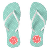 Aqua und Coral Tiny Dots Monogram Badesandalen (Fußbett)