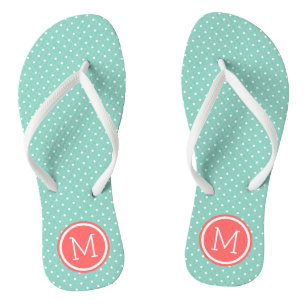 Aqua und Coral Tiny Dots Monogram Badesandalen