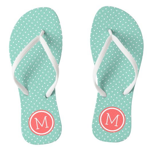 Aqua und Coral Tiny Dots Monogram Badesandalen (Fußbett)
