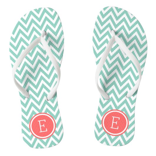 Aqua und Coral Zickzack Monogram Badesandalen (Fußbett)