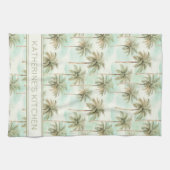 Aqua und Creme Tropical Palm Tree Personalisiert Geschirrtuch (Horizontal)