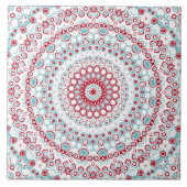 Aqua und Crimson Mandala Pattern Fliese (Vorderseite)
