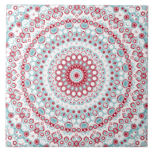Aqua und Crimson Mandala Pattern Fliese