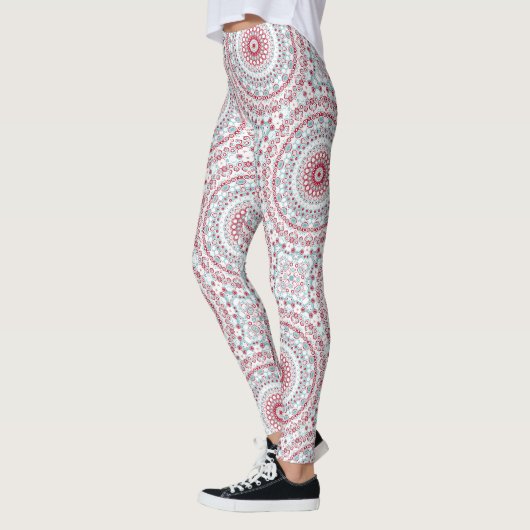 Aqua und Crimson Mandala Pattern Leggings (Links)