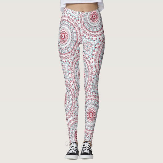 Aqua und Crimson Mandala Pattern Leggings (Vorderseite)