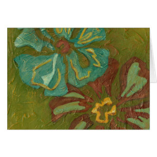 Aqua und gebrannte orange Blumen auf grünem