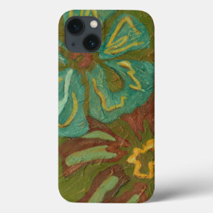 Aqua und gebrannte orange Blumen auf grünem Case-Mate iPhone Hülle