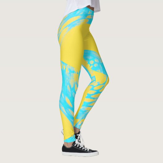 Aqua und gelbe Abstrakte Leggings (Rechts)