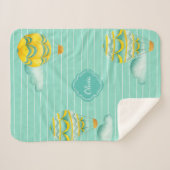 Aqua und Gelbe Heißluftballons mit Kindername Sherpadecke (Vorderseite (Horizontal))