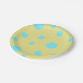 Aqua und Gelbe Polka-Punkte Pappteller (Schrägansicht)