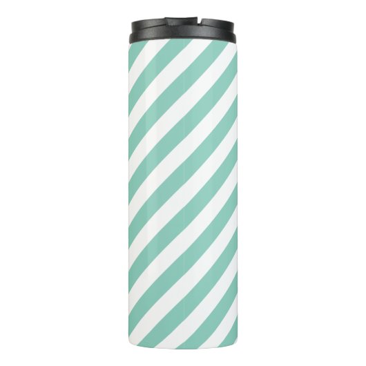 Aqua und Gelbe Preppy Streifen Monogram Thermosbecher (Rückseite)